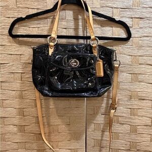 Coach Y2K Black and Tan Patent Leather Women's Bag with crossbody EUC